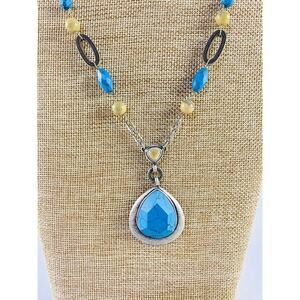 Lia Sophia Turquoise Pendant Necklace Teardrop Shape 9.5" Adjustable